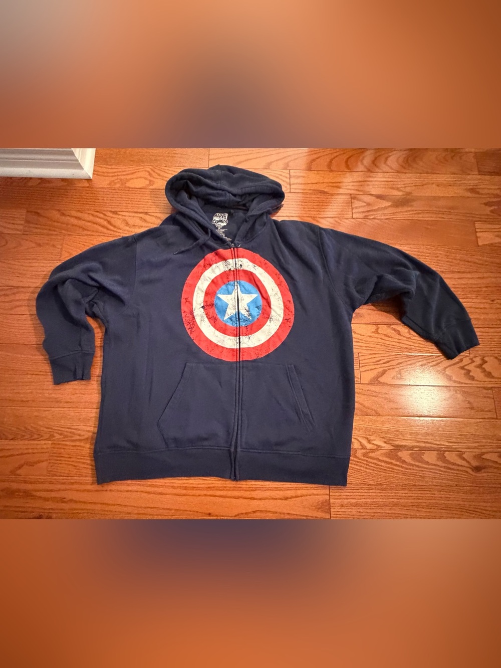 Marvel Navy Captain America Zip Hoodie Men’s 2X